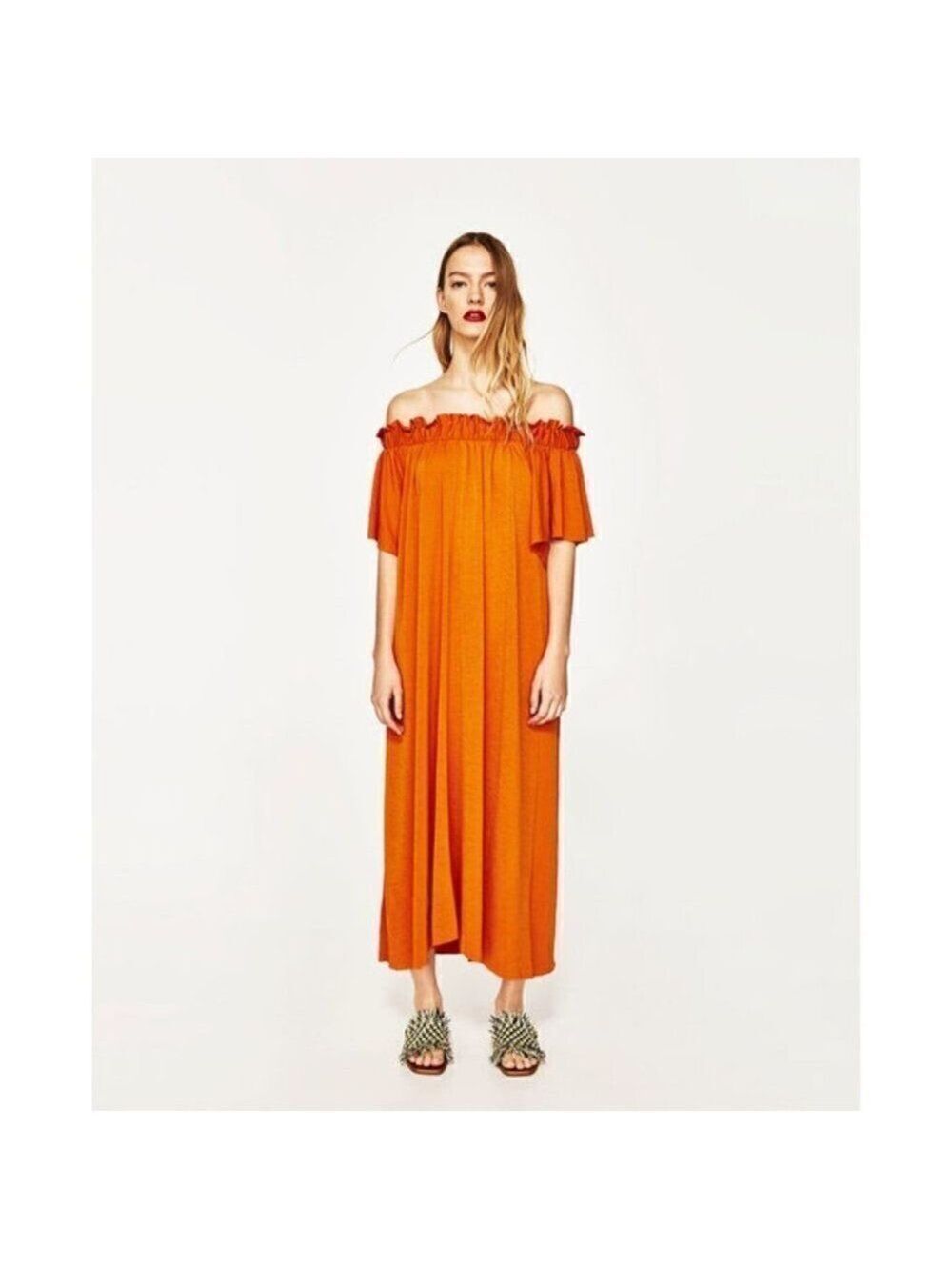 ZARA | Off-the-Shoulder Maxi Dress in Orange